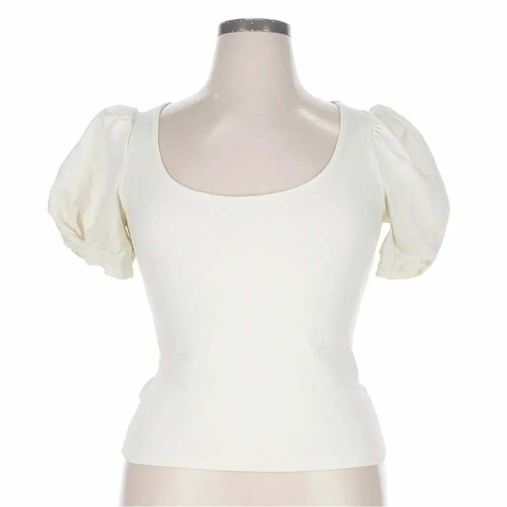 Reformation Cream Puff Sleeve Scoop Neck Top Organic Cotton XL